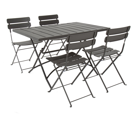 Metal Powder Coated Rectangular 4 Seater Dining Set - Dark Grey - Grey - Charles Bentley