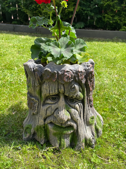 Man Face Tree Stump Planter