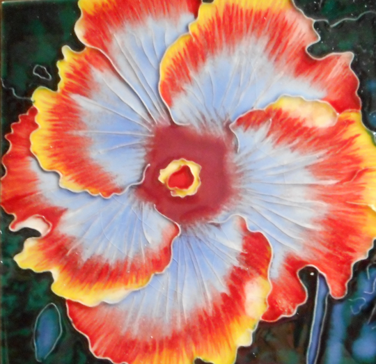 Tropical Hibiscus Hand Painted Ceramic Art Tile 6x6 Inches With Easel Back