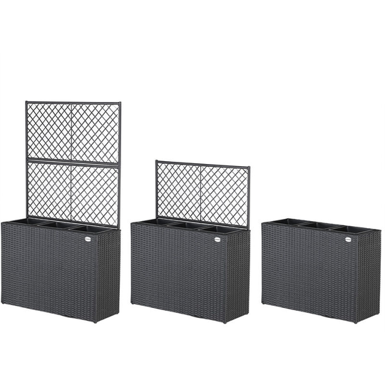 Casaria - Deuba Poly Rattan Planter Flower Box 83x30.5x146cm Trellis Garden Patio Balcony Roof Terrace Wicker Rectangular Black