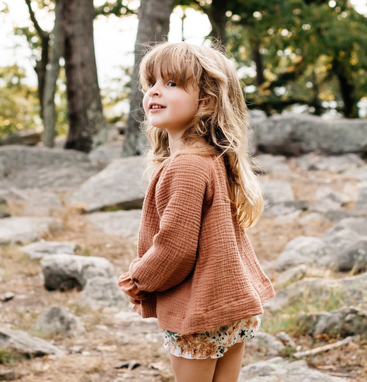 Organic Clay Muslin Double Gauze Baby Top/Long Sleeve Toddler Blouse Little Girl Fall Shirt Cotton Boho Swing Peasant