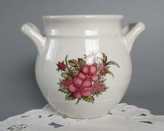 Vintage Planter Ceramic Flower Pot Hoganas Blyfritt Stengods White Pink Floral Honey Kitchen Utensil Holder Vase