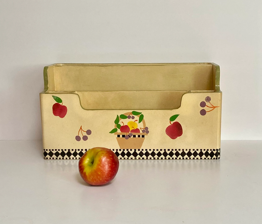 Whimsy Desk Organizer - Cute Apple & Grapes Motif Cookbook Rack Kitchen Hardwood