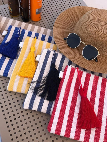 Clutch Bag, Organic Cotton Bag, Fabric Colored Striped Hand Made Bag For Woman, Gift Her, Tote Bag, Shoulder