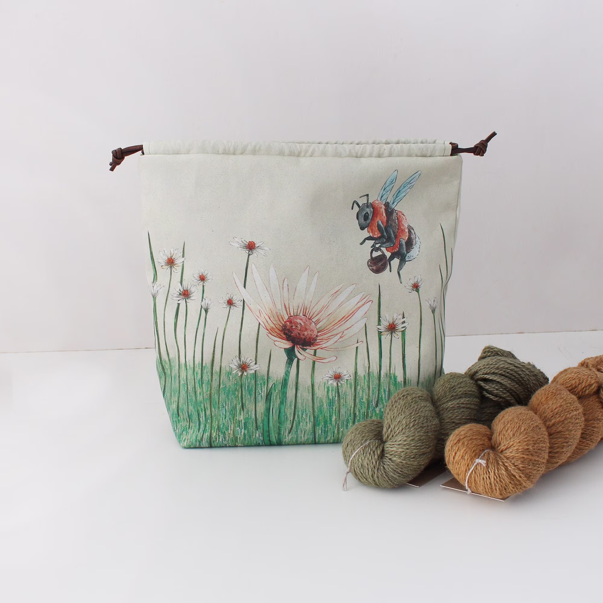 Knitting Project Bag, Vegan Bag For Knitting, Crochet Drawstring Organic Cotton Travel