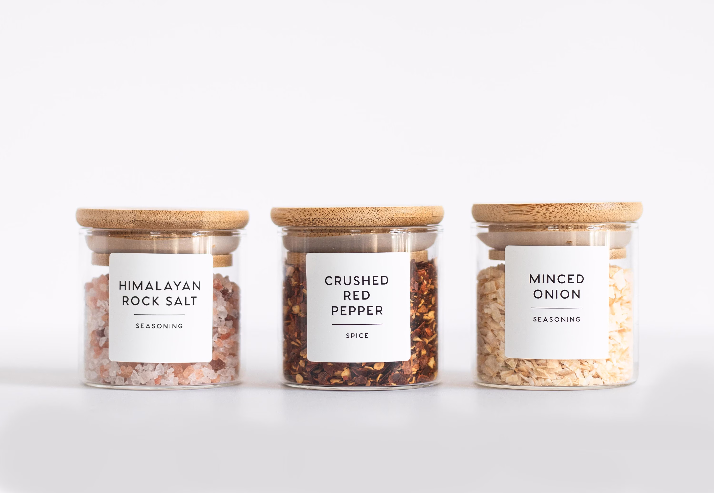 Minimalist Spice Labels For Kitchen Storage 24 - 96 Set Square & Round Custom Pantry Water Resistant