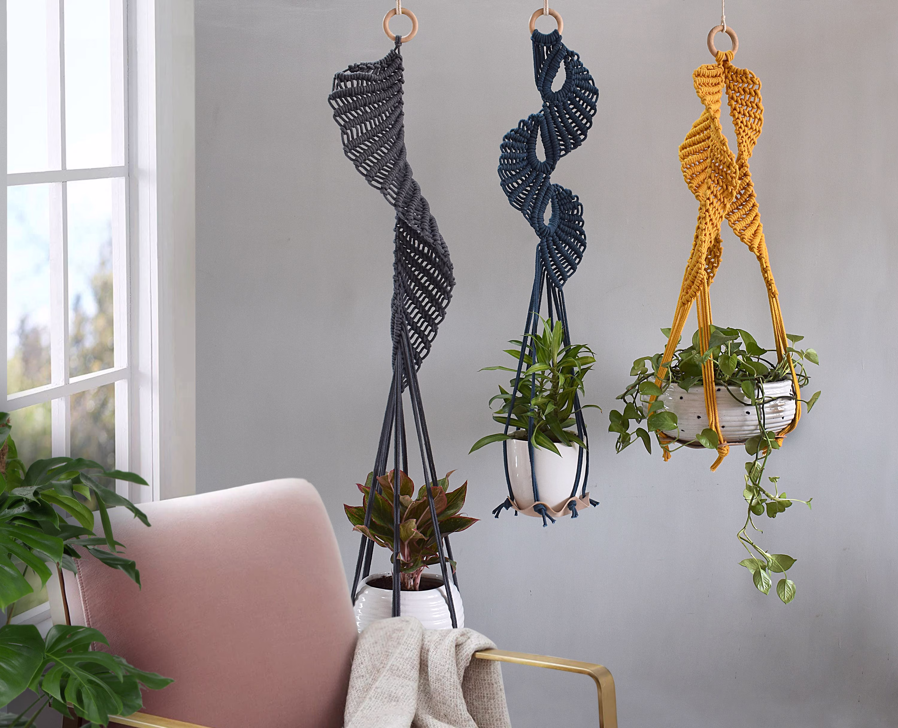 Indoor Hanging Plant Hangar, Leather Hammock Hanging, Jungle Air Hanger, Macrame Holder, Minimal Planter Hygge Decor
