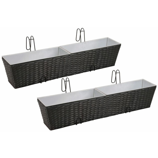 Asupermall - Balcony Trapezoid Rattan Planter Set 80 cm 2 pcs Black