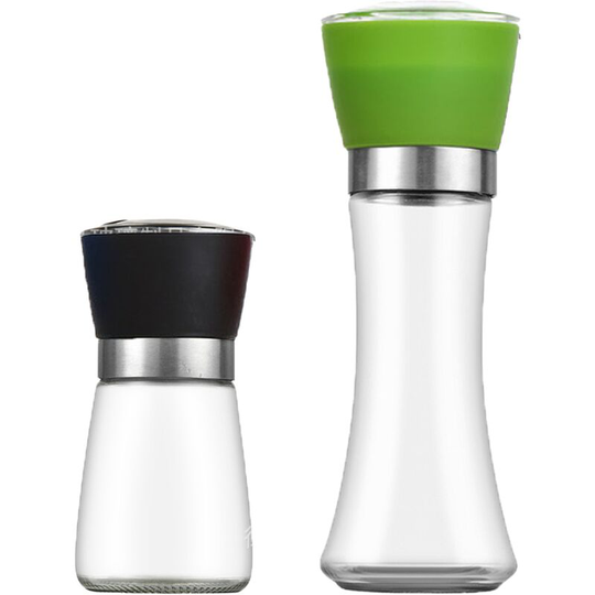Fvbjd - Stainless Steel Salt and Pepper Grinder,Adjustable Stainless Steel and Glass Salt & Pepper Mill Set of 4 Short Black + High Green