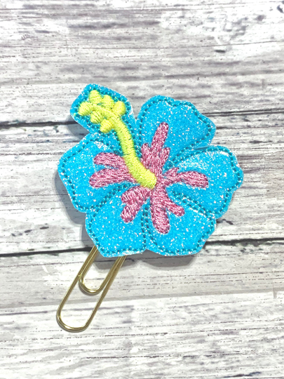 Glitter Feltie Clip Hibiscus Clip, Flower Planner Hawaiian Bookmark, Paperclip Bookmark Paper