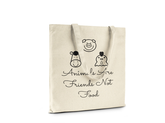 Animal Are Friends Not Food || Organic Cotton Shoulder Tote Bag