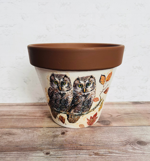 Brown Owl Plant Pot, Flower Planter, Autumn Home Decor