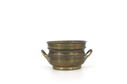 Unique Small Cauldron Shaped Planter With Handles in Solid Brass || Vintage Round Jardiniere Lovely Patina Metal Plant Pot