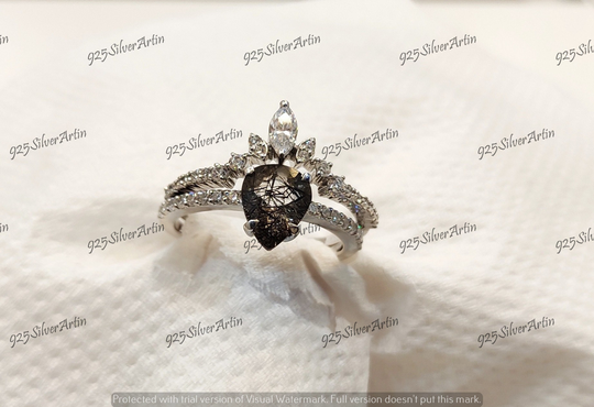 2.00Ct Salt & Pepper Pear Cut Diamond Wedding Ring Set in 925 Sterling Silver, Engagement Ring, Salt Pepper Ring, Bridal Set, Gifts