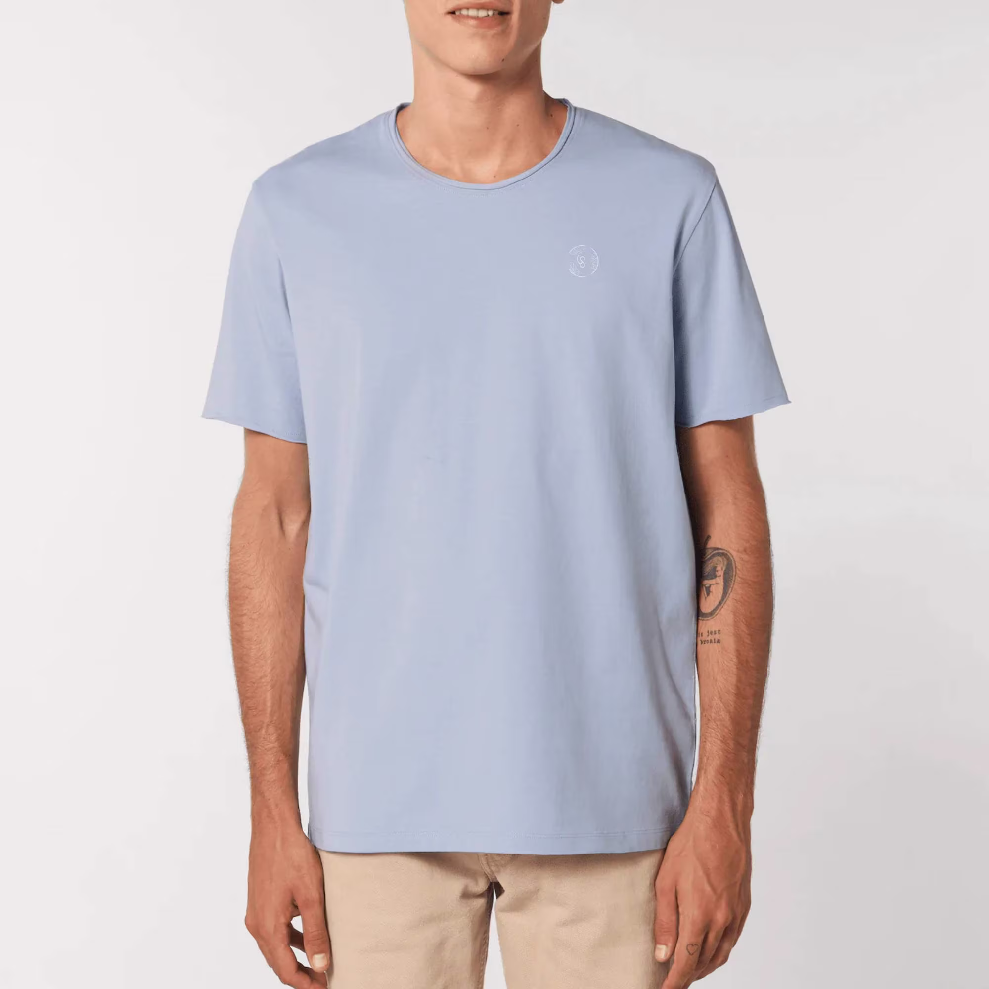 Raw Edge Organic Cotton Unisex T-Shirt in Serene Blue. Made Ethically & With Our Planet Mind