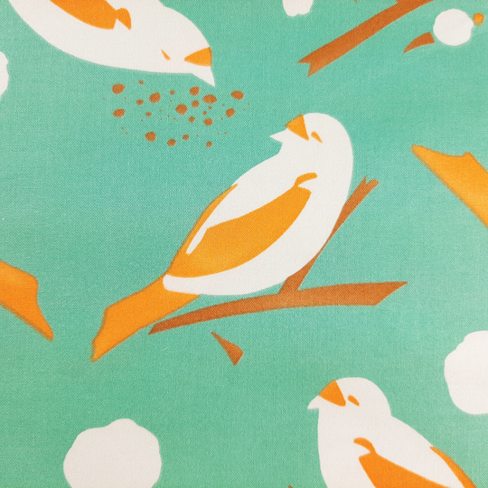 1 Fat Quarter Bird Seed Mod Birds Dark Aqua Orange Graphic Modern Alexander Henry 2006 Quilting Sewing Fabric