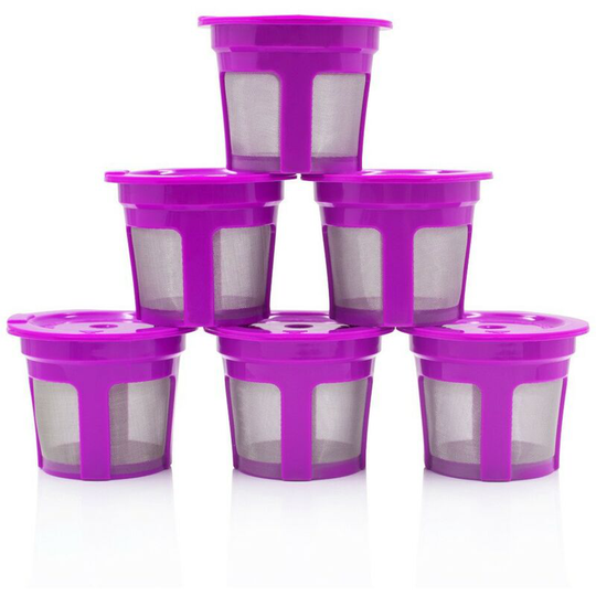 6 Pack Refillable Reusable K-Cup Coffee Filter Pod, Compatible with Keurig 2.0 K200, K300, K400, K500, K600 Series Coffee Makers(Purple)