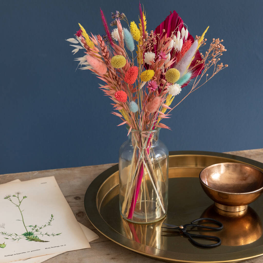 Brights Dried Flower Bouquet With Glass Vase