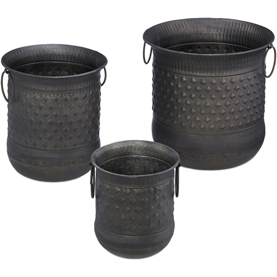 Relaxdays - Set of 3 Antique Plant Pots, Decorative Planter With Handles, Vintage Design a, Outdoors, Iron, Anthracite