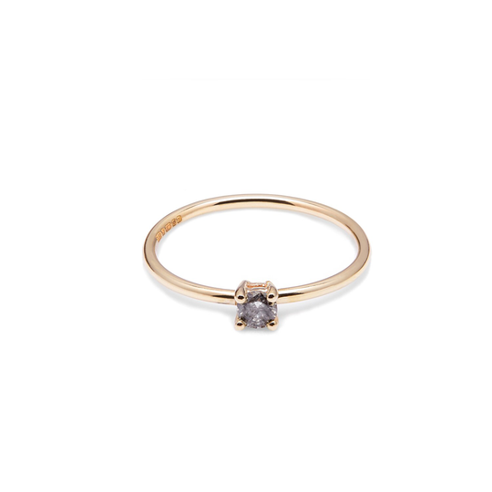 Yellow Gold & Salt & Pepper Diamond Solitaire Ring | Engagement Minimalist Slim Demi-Fine 18Ct Gold 9Ct