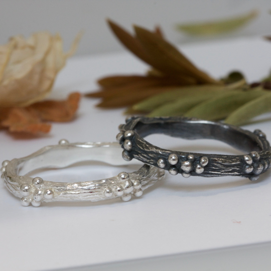 Woodland Berry Stacking Ring, Organic Silver Twig Woodland Wedding Ring