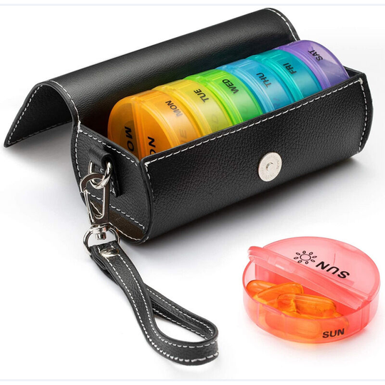 Twice a Day Pill Organizer, 7 Day Weekly Pill Box with Zipper Cloth Bag, Large Portable AM PM Daily Medicine Organizer for Vitamin Pills (Black)