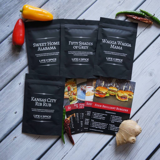 Brilliant With Burgers! Four BBQ Rubs Gift Set with Recipe Cards