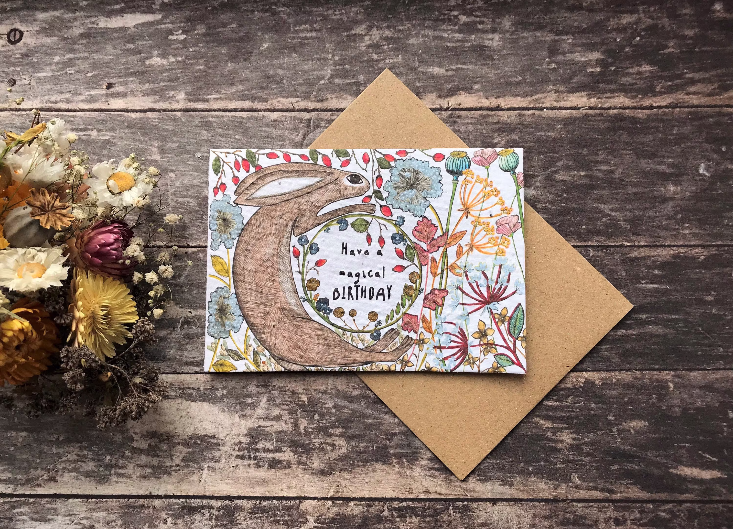 Plantable Seed Paper Birthday Card, Blank Inside, Hare Greeting Card, Hares, Card, Hare , Happy Cards , Woodland Animals