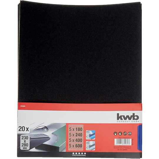 Sandpaper set - 20 pcs. 230mm x 280mm, automotive paint and sandpaper, silicon carbide powder, waterproof