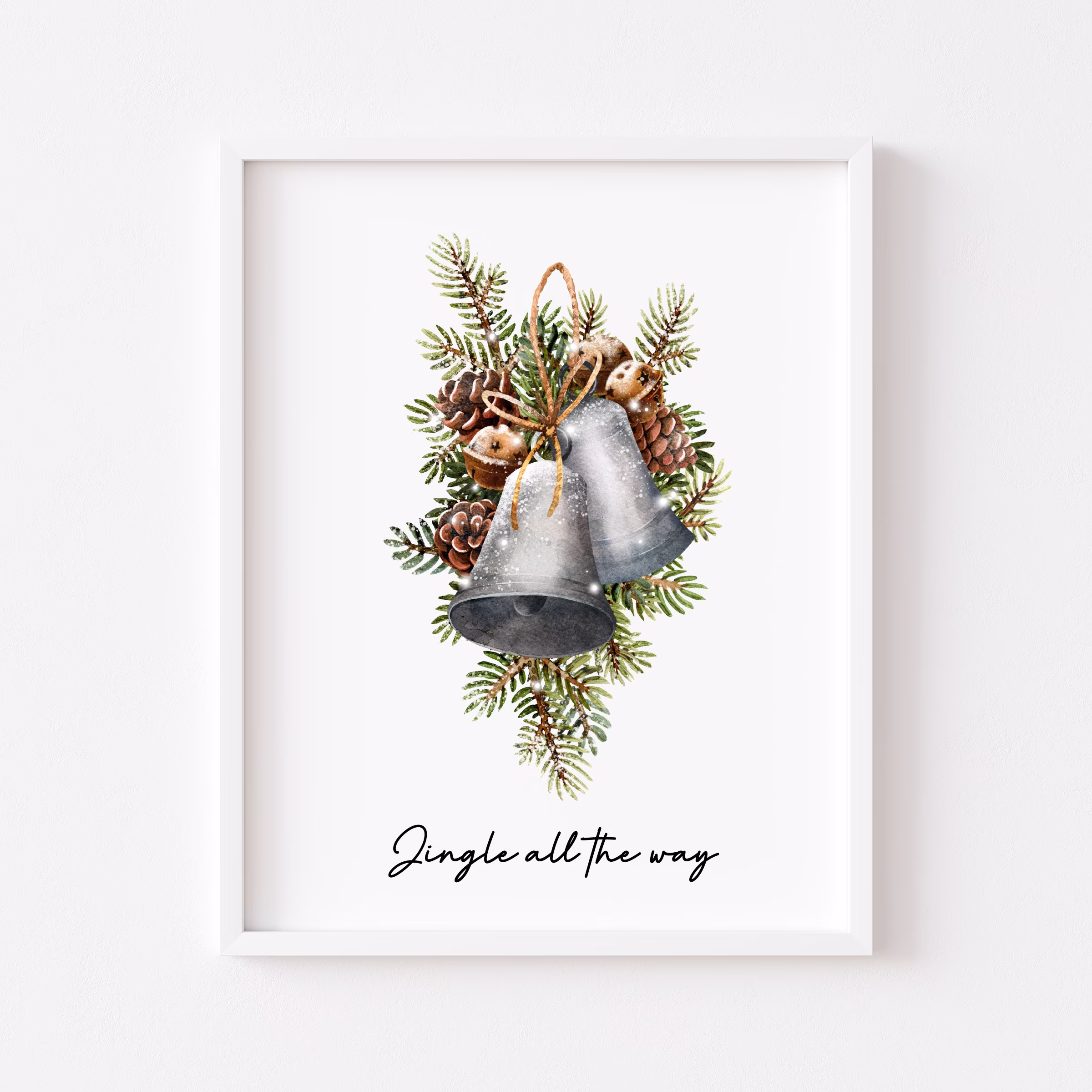 Christmas Print, Jingle All The Way Pinecone Seasonal Watercolour Illustration Unframed Print|Christmas Prints|Seasonal Decor|xmas Decor Art