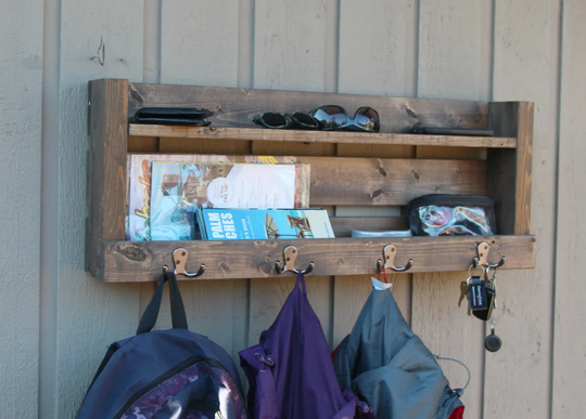 32 Inch Entryway Organizer, Mail Organizer, Letter Holder, Key Rustic Entry Keys Phone Holder, Wood Coat