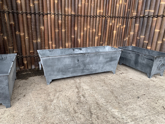 Large Rectangular Steel Ornate Planter On Feet With Handles