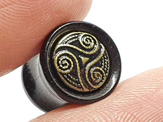 Triskele Triskelion 10mm Tunnel Organic Ebony Wooden Plug, Flesh Tunnel, Plug 0 Gauge Bronzed Piercing Boho Cottage X 1