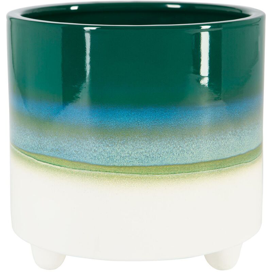 Reactive Glaze Footed Plant Pot - 18cm - Emerald - Nicola Spring