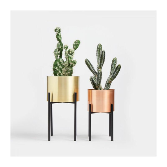 Btfy - Metal Planter Set of 2 with Metal Legs, Gold & Copper Standing Plant Pot, Raised Flower Stand, Indoor Outdoor Potted Rack