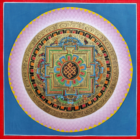 Seasonal Sale -Genuine Hand Painting Mandala For Spiritual Awakening | Sky Blue With Endless Knot Symbol