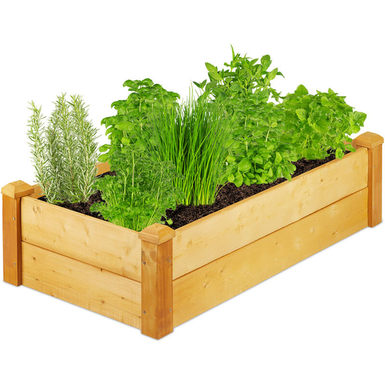 Wooden raised bed, rectangular garden planter, 111 x 60 x 29.5 (LxWxH), grow plants & flowers, natural finish - Relaxdays