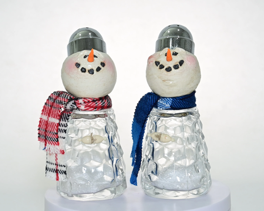 Vintage Salt Shaker Snowman #120 & 121 | Winter Decor Glass Recycled
