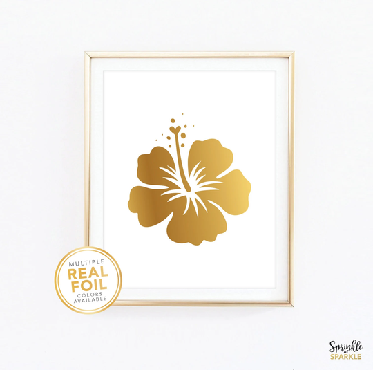 Hibiscus Flower Floral Tropical Plant 4x6 5x7 8x10 Print, Wall Art, Girls Bedroom, Gold Foil Rainforest Decor, Amazon Rainforest 01