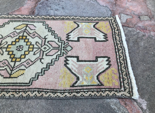 Small Turkish Rug, Vintage Door Mat Bedside Bath Powder Room Home Decor Anatolian 1.6x3.1