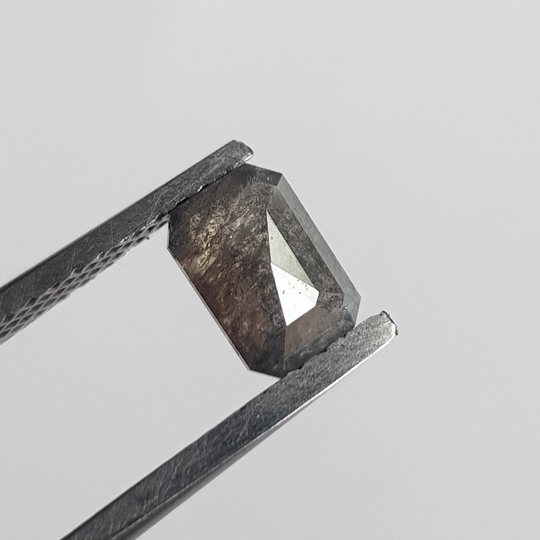 6.6mm/0.77Ctw Clear Grey/Black Emerald Cut Salt & Pepper Rose Cut Natural Diamond Loose Cabochon For Ring, Dds730/3