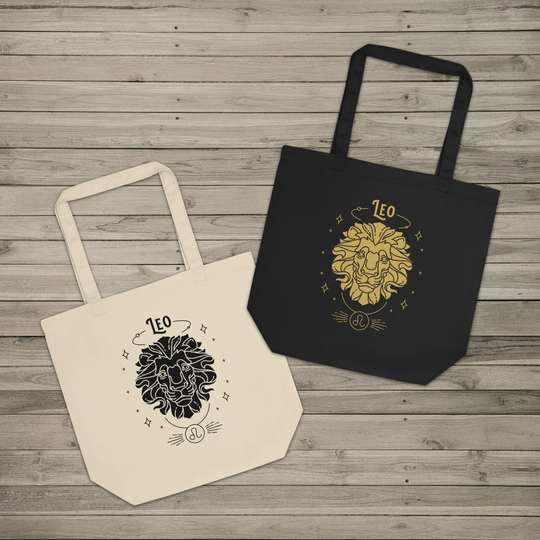 Leo Zodiac Eco Friendly Organic Cotton Canvas Reusable Tote Bag, Astrology Celestial Market Shopping Horoscope Witchy Sustainable Gift