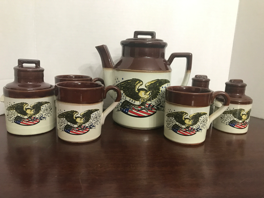 Vintage Our Rights & Liberty Coffee Pot, Cups, Sugar Bowl, Salt, Pepper Shakers