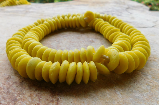 Half String | 55-60 Bright Yellow Ashanti Recycled Powder Glass Spacer Beads, Yellow Beads, Ethnic Beads, African Beads