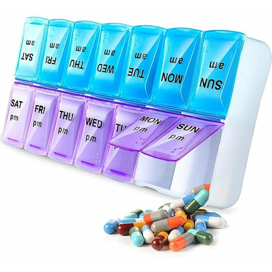 Echoo - Large 2 Times a Day Pill Organizer, 7 Day Pill Organizer Morning Afternoon, Vitamin Holder Weekly Pill Box Day Night Medicine Dispenser 14