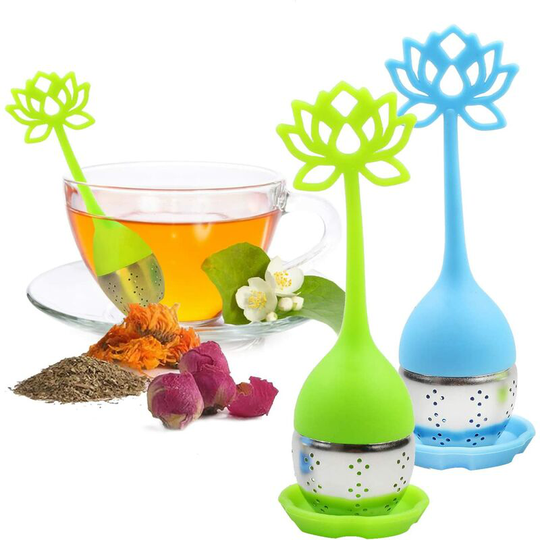 2 Pack Stainless Steel Tea Infuser Filter - Loose Leaf Tea Filter with Flower Shaped Silicone Handle for Loose Leaf or Herbal Tea