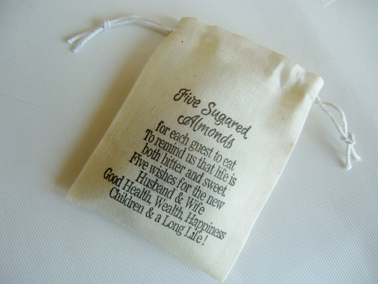 Wedding Favor Bags With Italian Poem, Five Sugared Almonds, Tradition