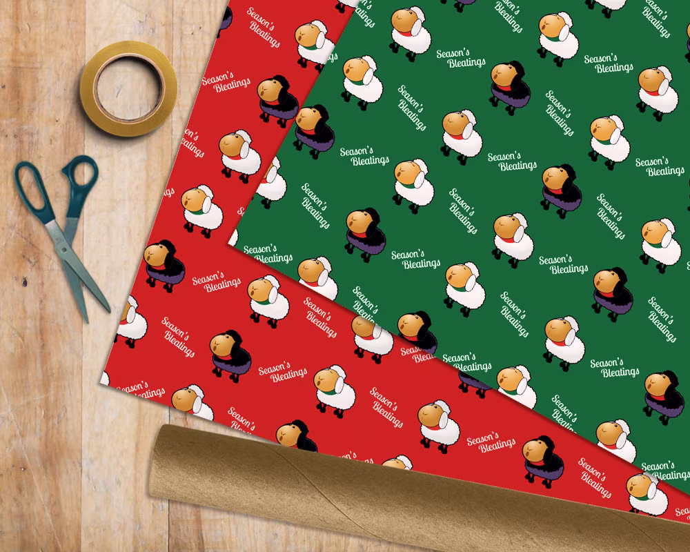 Season's Bleatings Rolled Tube Wrapping Paper - 1 2 5 Metre Roll Or Sheet Christmas Gift Wrap Print Sheep Greetings British Love Ewe Carol