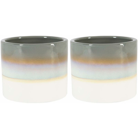Reactive Glaze Plant Pots - 12cm - Grey - Pack of 2 - Nicola Spring