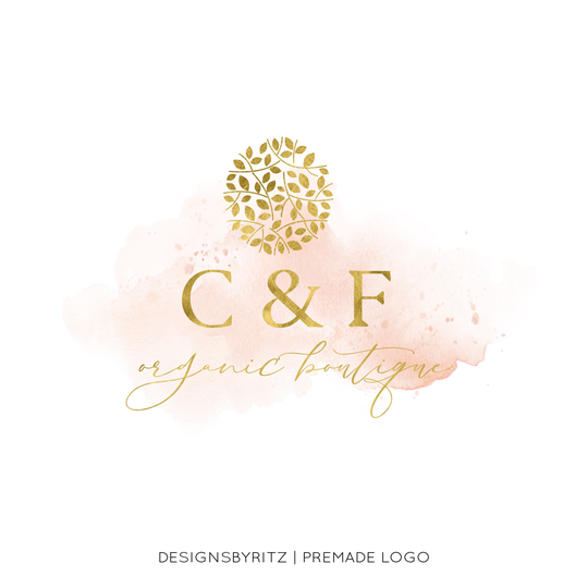 Premade Logo Design, Organic Floral Logo, Photography Watermark Design Branding, Custom Rose Gold Boutique Business Boho
